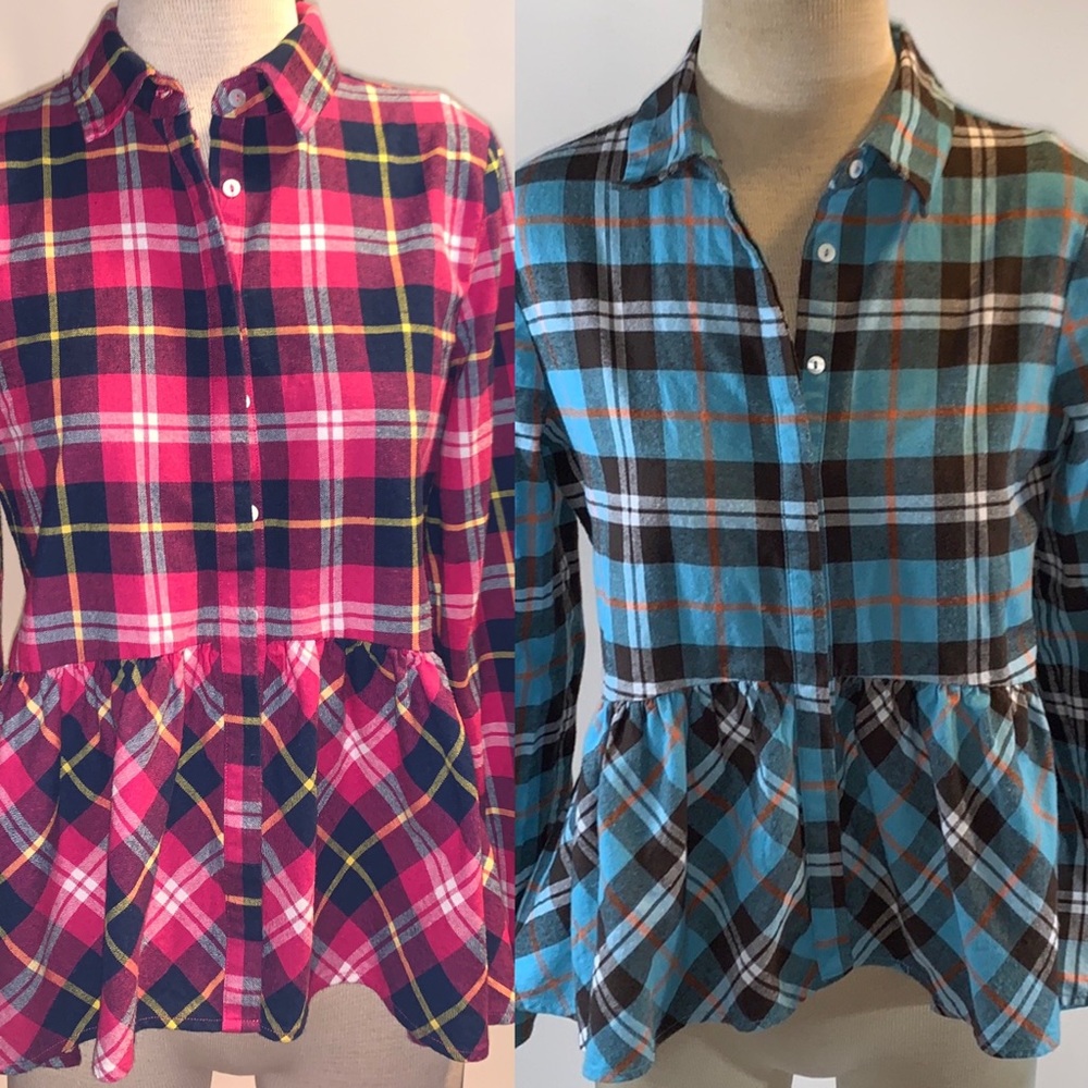 Sundance hi low peplum plaid shirt size M cotton
